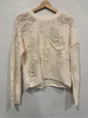 IRO Jeans Distressed Sudami Cenix Sweater Top Long Sleeve Ivory - XS